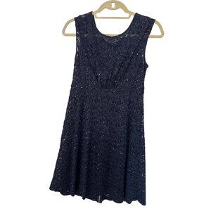 INC Navy Blue Lace Sleeveless Party Dress Size 4 Rhinestones Back Zipper Closure
